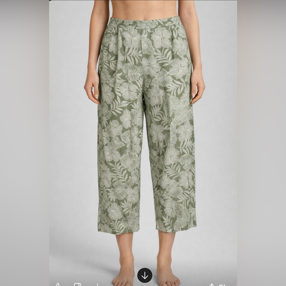 NWT Jessica Simpson Linen Blend Dotty Palm Combo Wide Leg Pants Size L Vacation